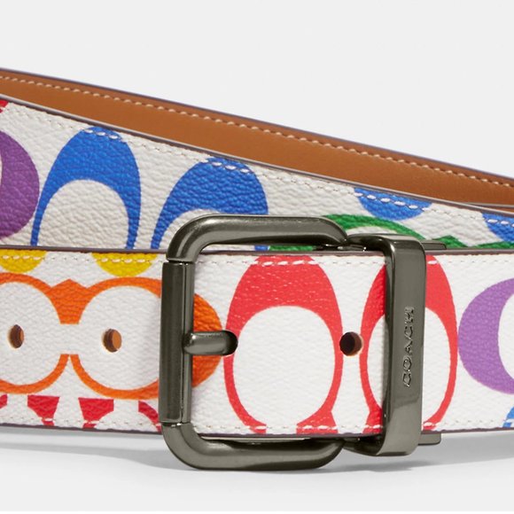 π Coach Rainbow Belt - Roller Buckle Cut To Size Reversible - Picture 3 of 9